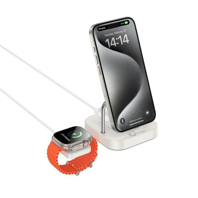 Incarcator Wireless Hoco 3in1, Compatibil cu Apple Watch/iPhone/Airpods, 3A 5W, CQ16A, Milky white