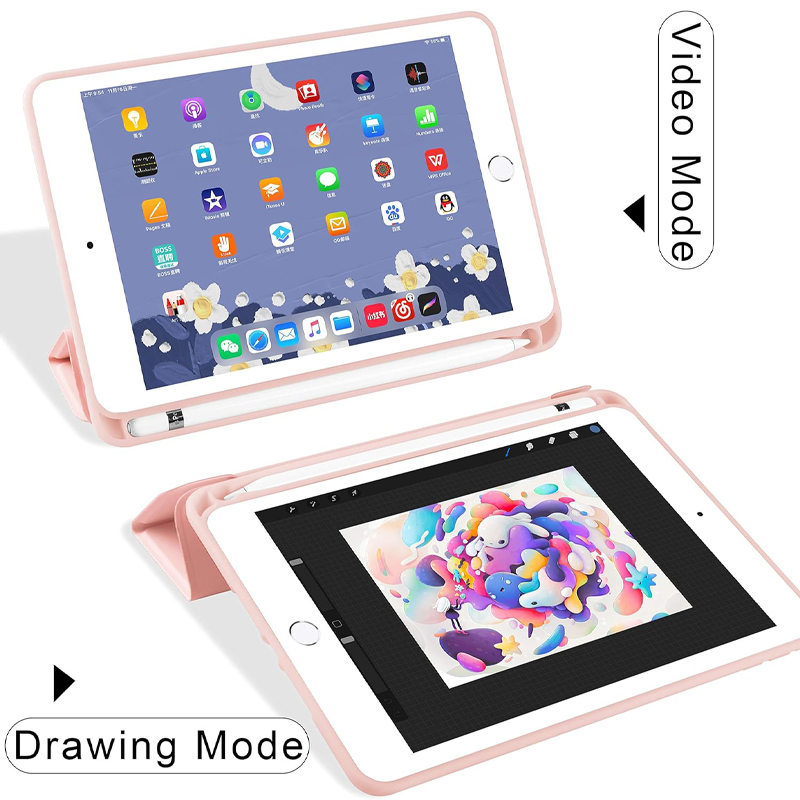 Husa tip Carte cu Suport Pix pentru Apple iPad Mini 4/5, Protectie completa, Pliabila, Roz