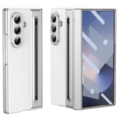 Husa cu Pix si Folie inclusa pentru Samsung Z Fold7, Antisoc, Leather look, Alb