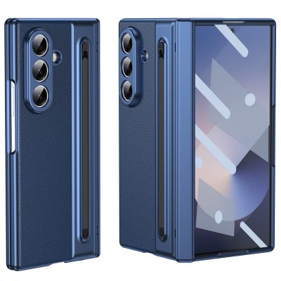 Husa cu Pix si Folie inclusa pentru Samsung Z Fold7, Antisoc, Leather look, Albastru