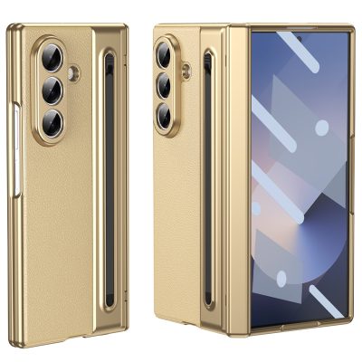 Husa cu Pix si Folie inclusa pentru Samsung Z Fold7, Antisoc, Leather look, Auriu