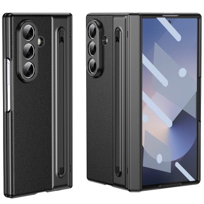 Husa cu Pix si Folie inclusa pentru Samsung Z Fold7, Antisoc, Leather look, Negru