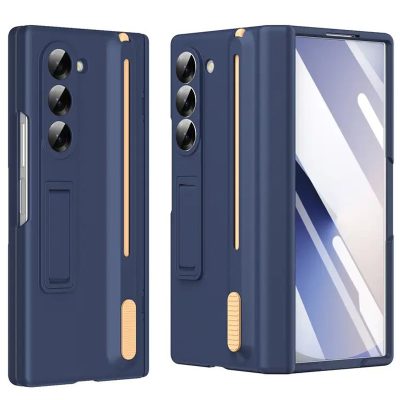 Husa Suport tija, Pix si Folie incluse, Pentru Samsung Galaxy Z Fold7, Protectie antisoc, Albastru inchis
