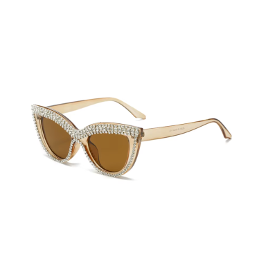 Ochelari de Soare Cat-Eye, Design Glamour, Cristale, Protecție UV400, Maro Transparent