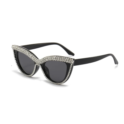 Ochelari de Soare Cat-Eye, Design Glamour, Cristale, Protecție UV400, Negru