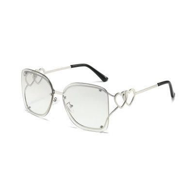 Ochelari de Soare, Fashion cu Inimi, Lentile Patrate, Protectie UV400, Gri