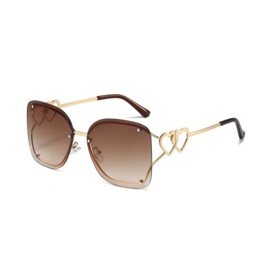 Ochelari de Soare, Fashion cu Inimi, Lentile Patrate, Protectie UV400, Maro