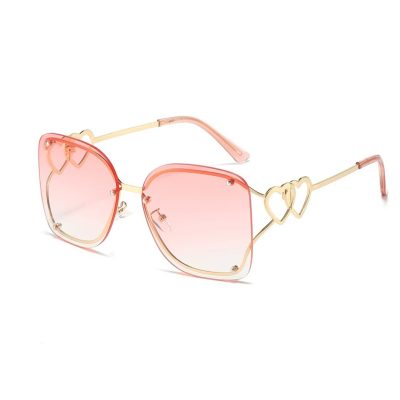 Ochelari de Soare, Fashion cu Inimi, Lentile Patrate, Protectie UV400, Roz