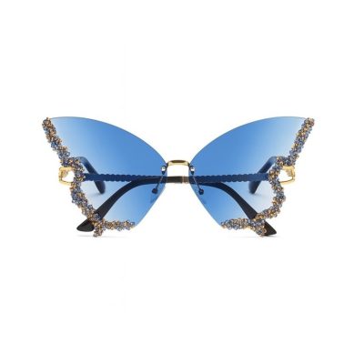 Ochelari Glamour Fluture, Cristale Multicolore, Festival Fashion, Protectie UV400, Albastru