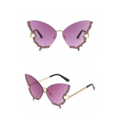 Ochelari Glamour Fluture, Cristale Multicolore, Festival Fashion, Protectie UV400, Mov