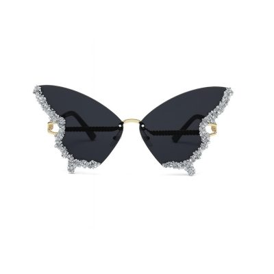 Ochelari Glamour Fluture, Cristale Multicolore, Festival Fashion, Protectie UV400, Negru
