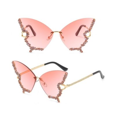 Ochelari Glamour Fluture, Cristale Multicolore, Festival Fashion, Protectie UV400, Roz